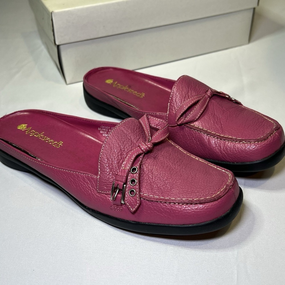 Vintage Appleseed's Hot Pink Leather Flats Sz 7M Strap Accent‎ Slip-On Shoes